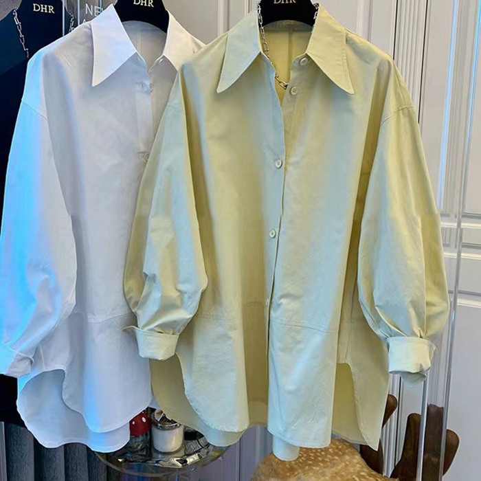 ブラウス レディース 羽織り シャツ トップス パフスリーブ オフィス カジュアル 長袖 仕事 秋 トップス 無地 春 ゆったり 