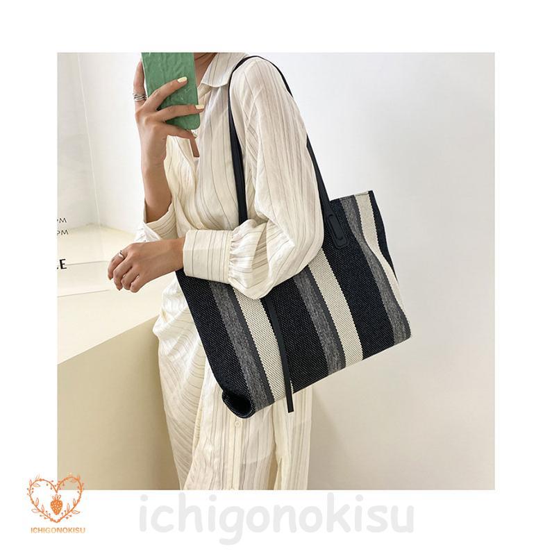 キャンバストート レディース ストライプ柄 帆布 トートバッグ A4 大容量 トート マザーバッグ キャン肩掛け カジュアル ハンドバッグ 