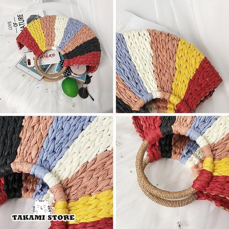 かごバッグ レディース サークルハン ドル トートバッグ 麦わらバッグ かわいい 海 ビーチ 草編みバッグ 夏バッグ 軽量 ピクニック 麦わらバッグ オシャレ 