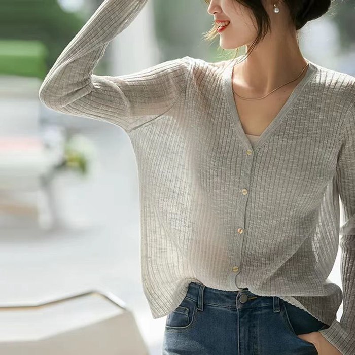 カーディガン レディース サマーカーディガン 薄手 通気性 ニットカーディガン アウター 長袖 羽織り 無地 カジュアル Vネック 上着 トップス 