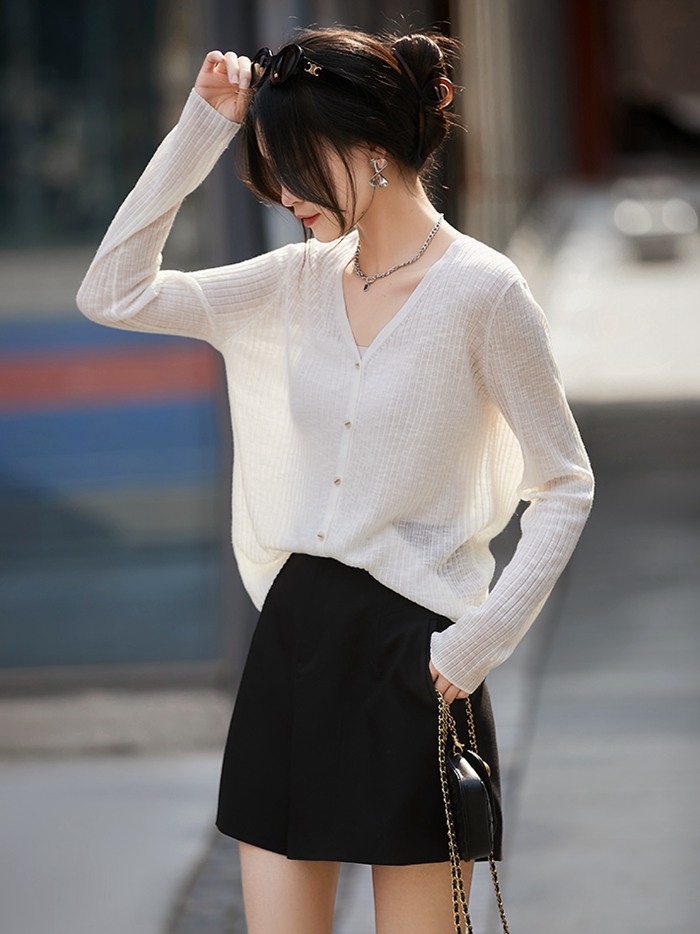 カーディガン レディース サマーカーディガン 薄手 通気性 ニットカーディガン アウター 長袖 羽織り 無地 カジュアル Vネック 上着 トップス 