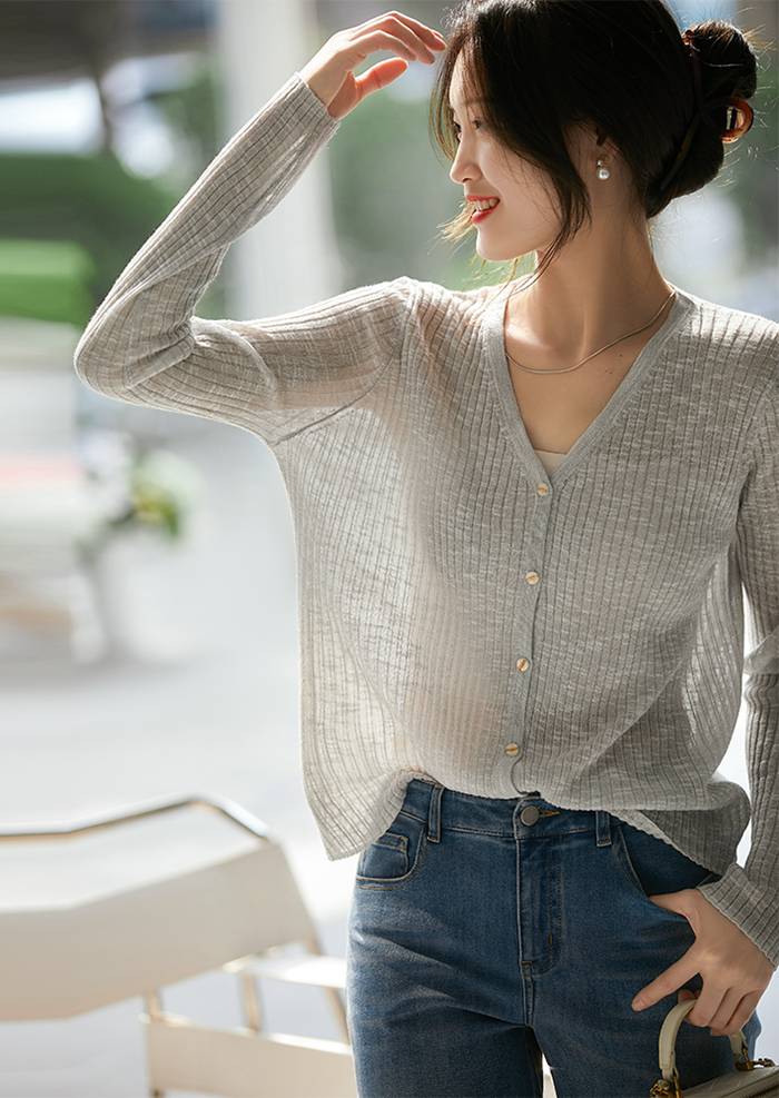 カーディガン レディース サマーカーディガン 薄手 通気性 ニットカーディガン アウター 長袖 羽織り 無地 カジュアル Vネック 上着 トップス 