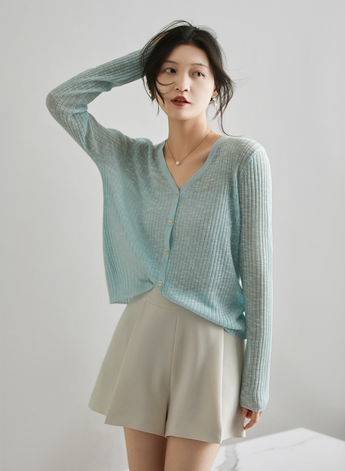 カーディガン レディース サマーカーディガン 薄手 通気性 ニットカーディガン アウター 長袖 羽織り 無地 カジュアル Vネック 上着 トップス 