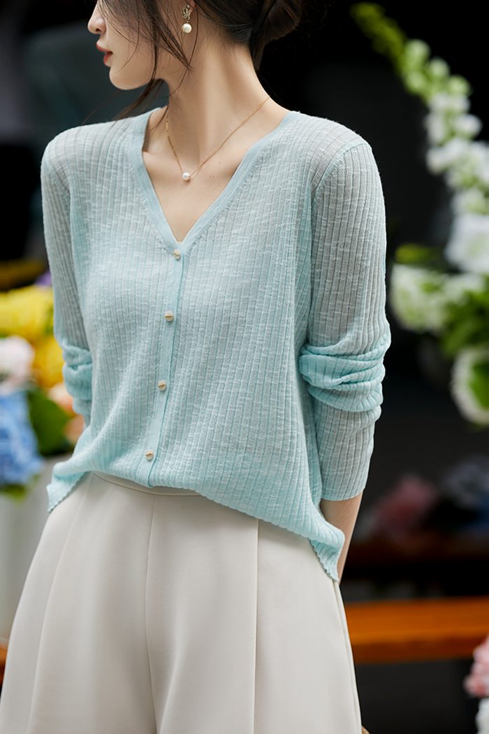 カーディガン レディース サマーカーディガン 薄手 通気性 ニットカーディガン アウター 長袖 羽織り 無地 カジュアル Vネック 上着 トップス 