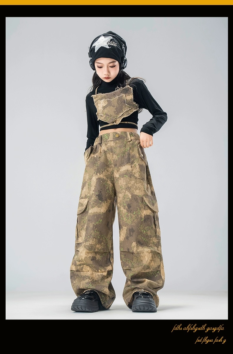 ダンス衣装 セットアップ ガールズ ヒップホップ ファッション K-POP デニム ダンスウェア デニムパンツ 黒 ベスト ビスチェ 韓国 