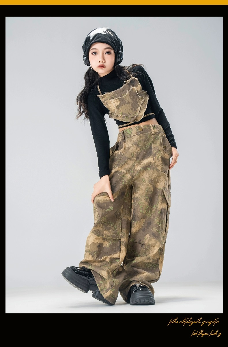 ダンス衣装 セットアップ ガールズ ヒップホップ ファッション K-POP デニム ダンスウェア デニムパンツ 黒 ベスト ビスチェ 韓国 