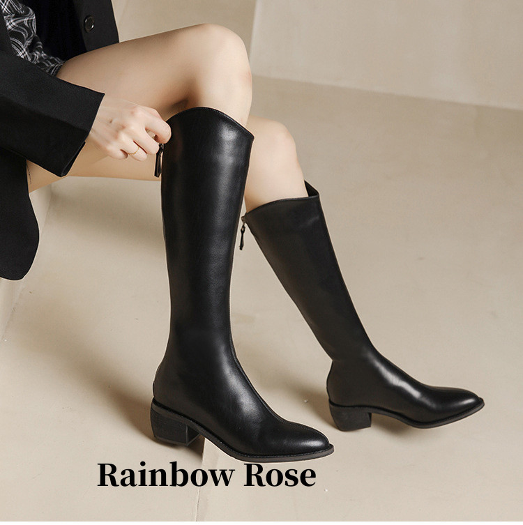 クーポンで11 300円！ ロングブーツジョッキーブーツ サマーブーツ スクエア靴 ロングブーツ 大きいサイズ 上品 キレイめローヒール サイドジッパー マーティ 