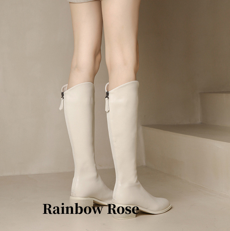 クーポンで11 300円！ ロングブーツジョッキーブーツ サマーブーツ スクエア靴 ロングブーツ 大きいサイズ 上品 キレイめローヒール サイドジッパー マーティ 