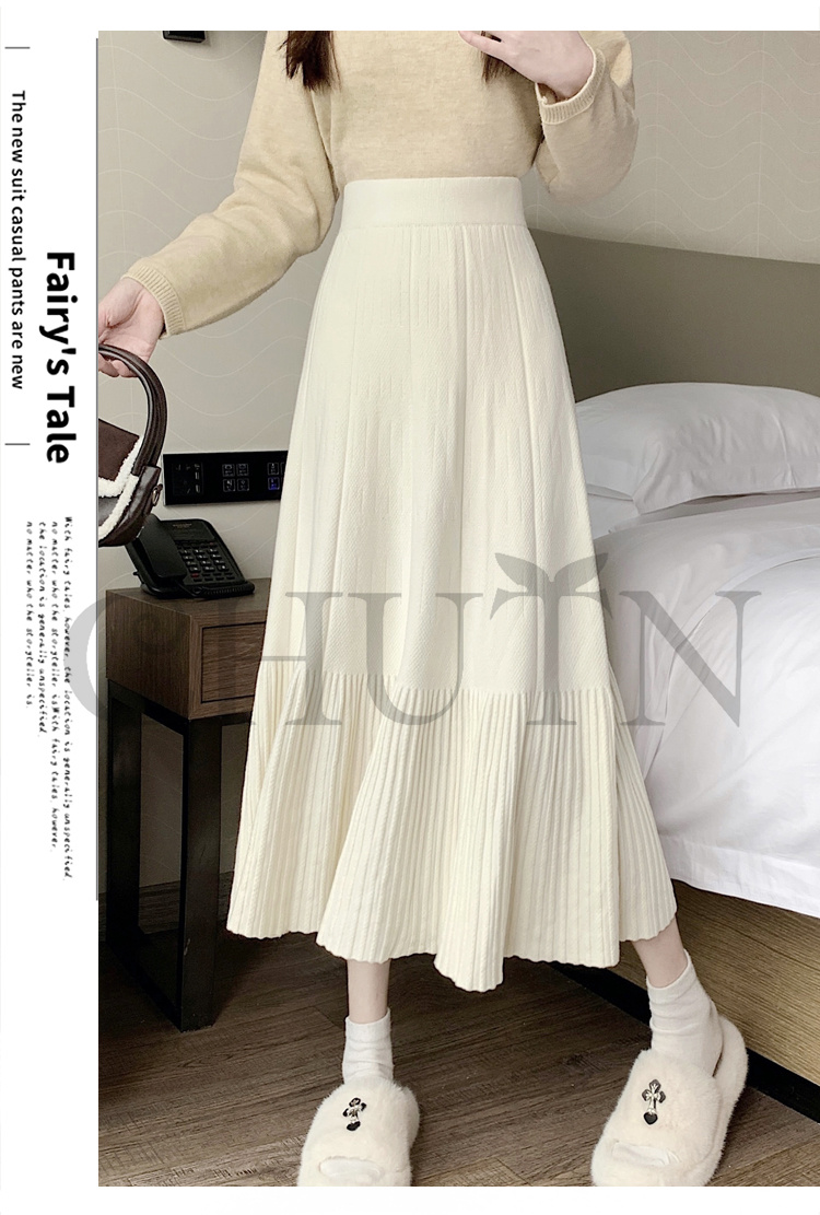 ニットマキシ丈スカートプリーツ ニットスカートマキシ フレアスカート ハイウエスト秋冬ロング丈スカート 着痩せ カジュアル 入学式 通勤 気質 