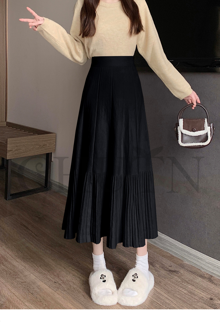 ニットマキシ丈スカートプリーツ ニットスカートマキシ フレアスカート ハイウエスト秋冬ロング丈スカート 着痩せ カジュアル 入学式 通勤 気質 