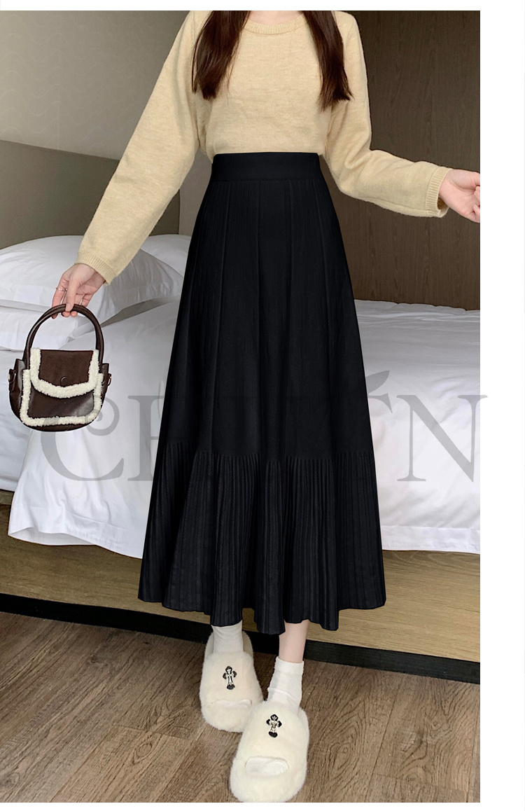 ニットマキシ丈スカートプリーツ ニットスカートマキシ フレアスカート ハイウエスト秋冬ロング丈スカート 着痩せ カジュアル 入学式 通勤 気質 