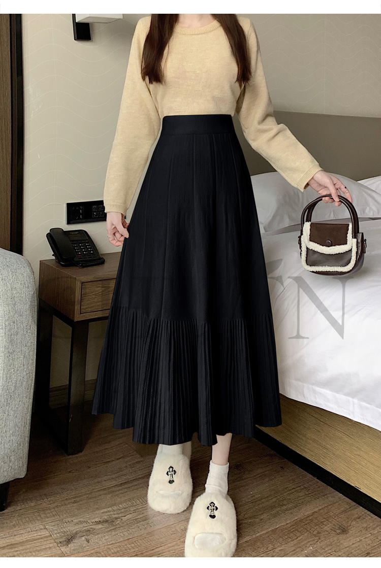 ニットマキシ丈スカートプリーツ ニットスカートマキシ フレアスカート ハイウエスト秋冬ロング丈スカート 着痩せ カジュアル 入学式 通勤 気質 