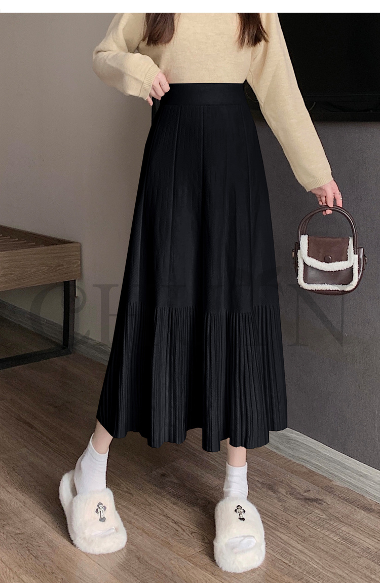 ニットマキシ丈スカートプリーツ ニットスカートマキシ フレアスカート ハイウエスト秋冬ロング丈スカート 着痩せ カジュアル 入学式 通勤 気質 