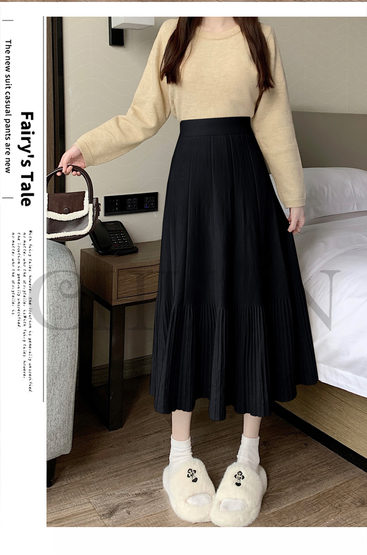 ニットマキシ丈スカートプリーツ ニットスカートマキシ フレアスカート ハイウエスト秋冬ロング丈スカート 着痩せ カジュアル 入学式 通勤 気質 