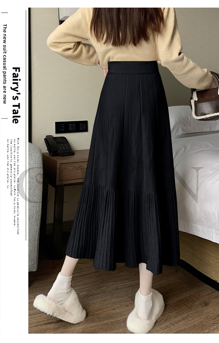 ニットマキシ丈スカートプリーツ ニットスカートマキシ フレアスカート ハイウエスト秋冬ロング丈スカート 着痩せ カジュアル 入学式 通勤 気質 