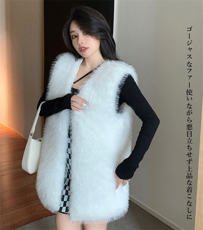 ファーベスト レディース フォックス エコファー 毛皮ベスト ジャケット ショート丈 冬ベスト 上着 防風 暖かい ファーコート 防寒 ボリュームファー 