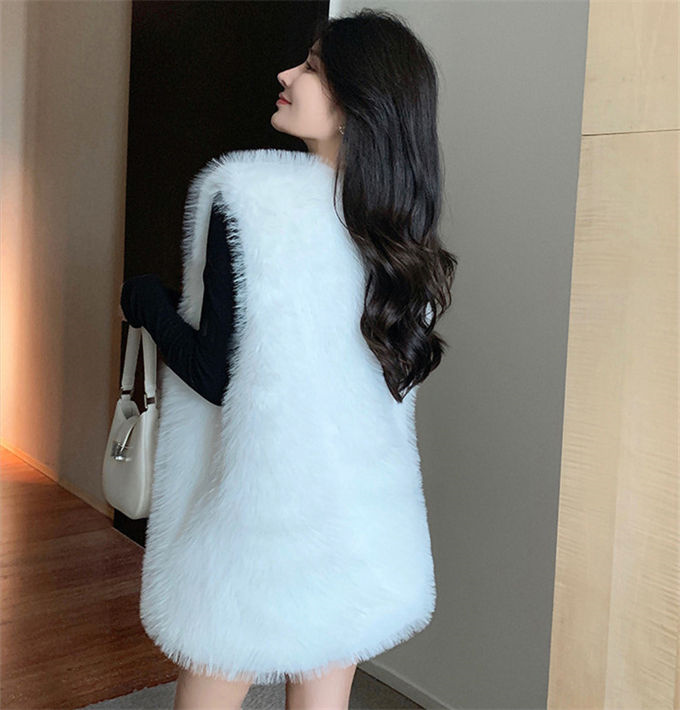 ファーベスト レディース フォックス エコファー 毛皮ベスト ジャケット ショート丈 冬ベスト 上着 防風 暖かい ファーコート 防寒 ボリュームファー 