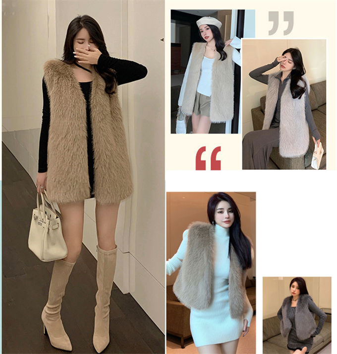 ファーベスト レディース フォックス エコファー 毛皮ベスト ジャケット ショート丈 冬ベスト 上着 防風 暖かい ファーコート 防寒 ボリュームファー 