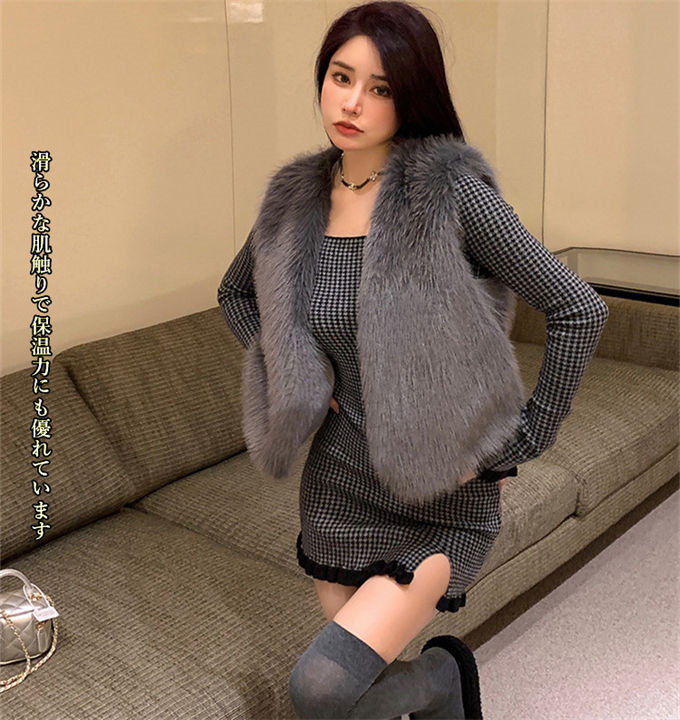 ファーベスト レディース フォックス エコファー 毛皮ベスト ジャケット ショート丈 冬ベスト 上着 防風 暖かい ファーコート 防寒 ボリュームファー 