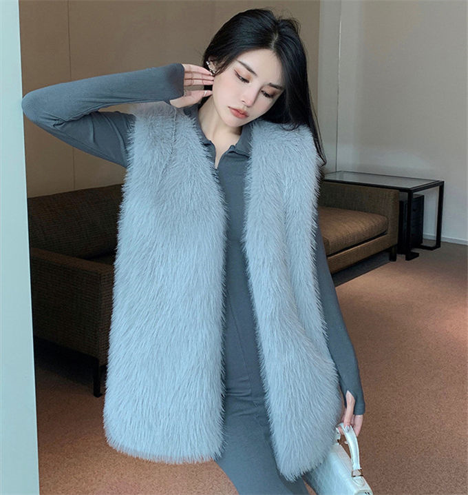 ファーベスト レディース フォックス エコファー 毛皮ベスト ジャケット ショート丈 冬ベスト 上着 防風 暖かい ファーコート 防寒 ボリュームファー 