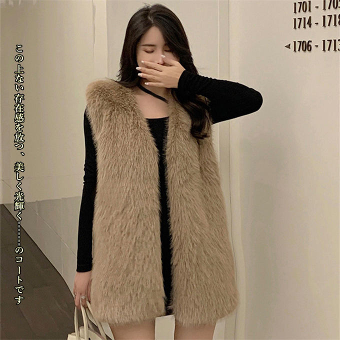 ファーベスト レディース フォックス エコファー 毛皮ベスト ジャケット ショート丈 冬ベスト 上着 防風 暖かい ファーコート 防寒 ボリュームファー 