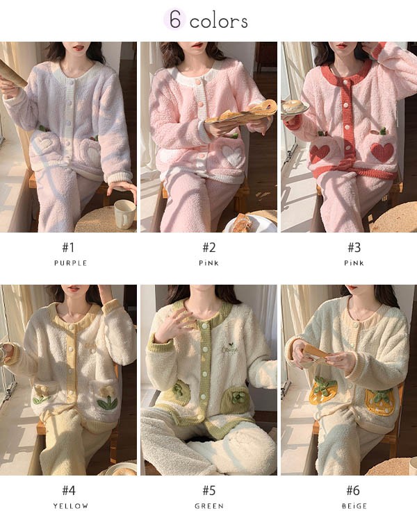 ルームウェア もこもこ パジャマ 冬 長袖 上下セット 寝巻き 暖かい 前開き 部屋着 あったか フード付き 。 