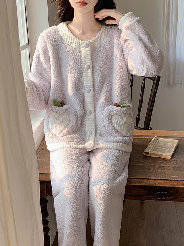 ルームウェア もこもこ パジャマ 冬 長袖 上下セット 寝巻き 暖かい 前開き 部屋着 あったか フード付き 。 