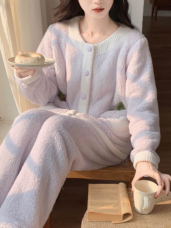 ルームウェア もこもこ パジャマ 冬 長袖 上下セット 寝巻き 暖かい 前開き 部屋着 あったか フード付き 。 