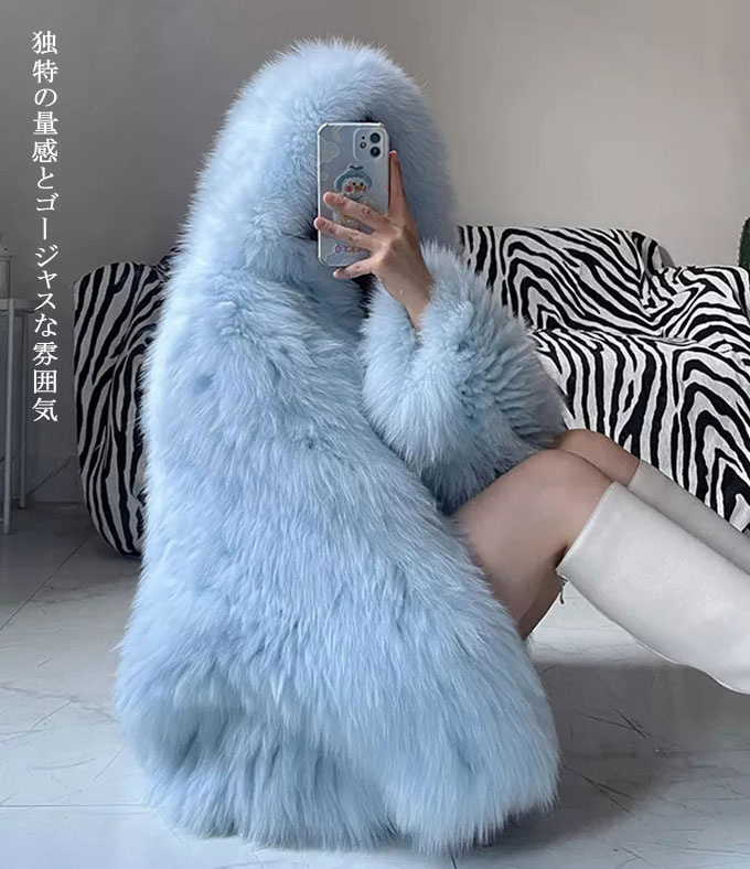 ファーコート レディース 毛皮コート フォックス レディースファー フェイクファー ショートコート 暖かい アウター 大きいサイズ 防寒 冬服 フード付き 