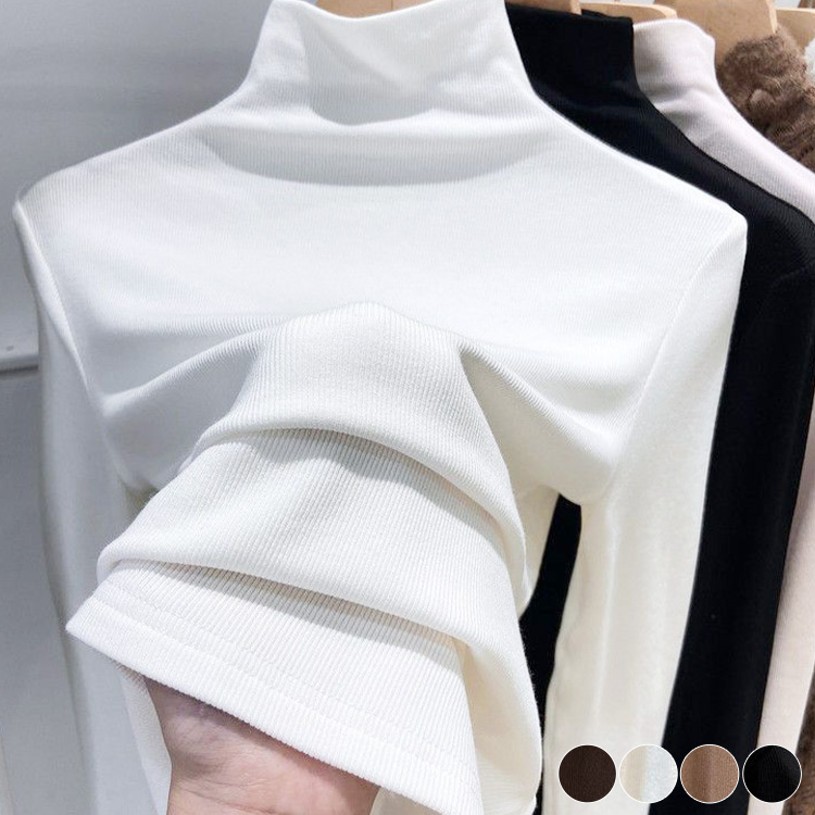 Ｔシャツ レディース 長袖 ハイネック 秋冬 秋 裏起毛 ベージュ トップス ストレッチ 冬 モックネック 黒 暖かい ブラウン 白 厚手 あったか 