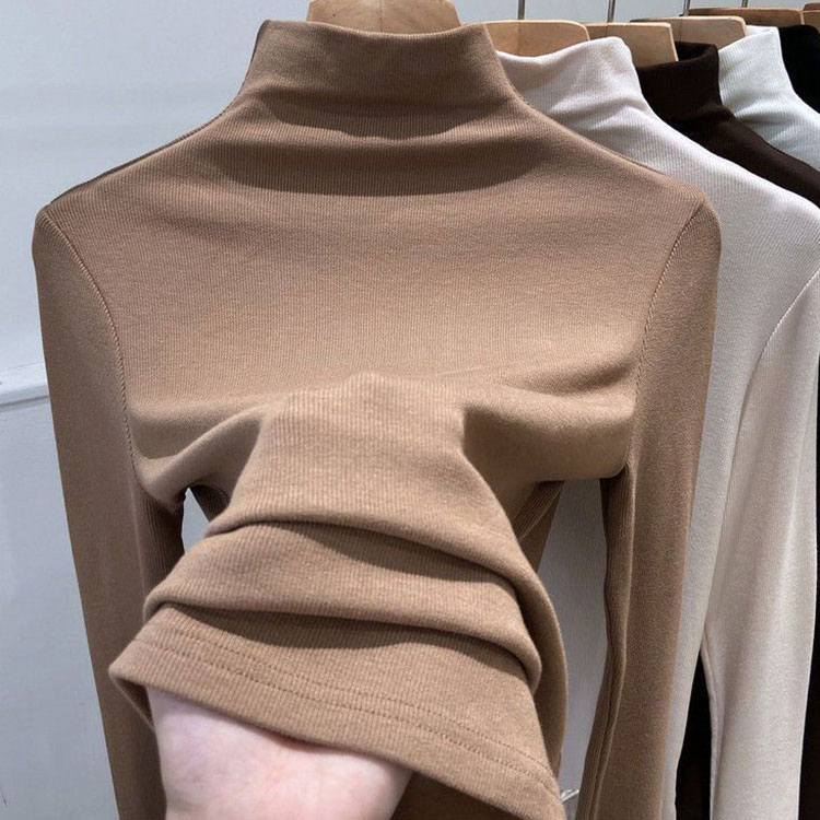 Ｔシャツ レディース 長袖 ハイネック 秋冬 秋 裏起毛 ベージュ トップス ストレッチ 冬 モックネック 黒 暖かい ブラウン 白 厚手 あったか 
