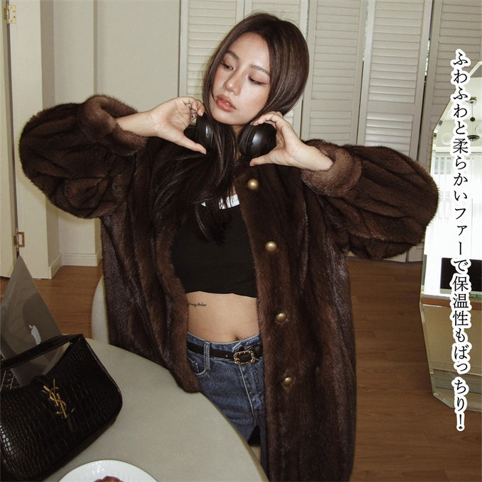 ファーコート レディース 毛皮コート ミンク レディースファー フェイクファー 冬服 高級 暖かい 優雅 エコファー きれいめ 防寒 アウター ロッグコート 