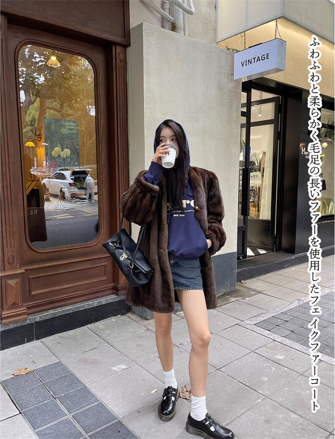 ファーコート レディース 毛皮コート ミンク レディースファー フェイクファー 冬服 高級 暖かい 優雅 エコファー きれいめ 防寒 アウター ロッグコート 