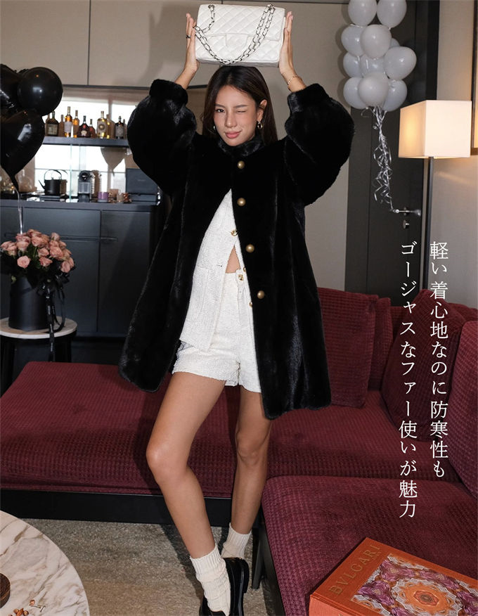 ファーコート レディース 毛皮コート ミンク レディースファー フェイクファー 冬服 高級 暖かい 優雅 エコファー きれいめ 防寒 アウター ロッグコート 