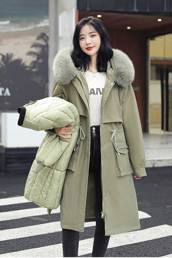 2WAYS 中綿コート レディース パーカーコート ウィンター ライナー取り外し ファー フード付き 