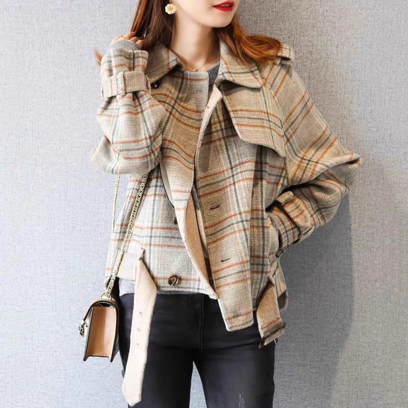 ショートコート レディース 冬 韓国 レディース ショートコート 襟 コート デザインコート レディース 冬 アウター ショートコート 大きいサイズ チェック柄 