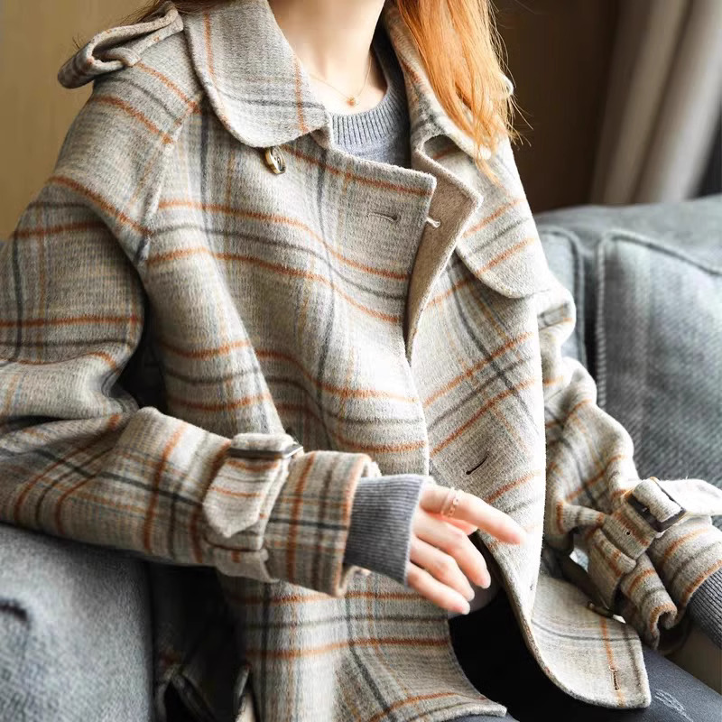 ショートコート レディース 冬 韓国 レディース ショートコート 襟 コート デザインコート レディース 冬 アウター ショートコート 大きいサイズ チェック柄 