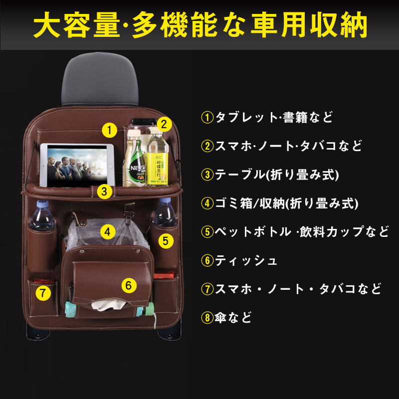 シートバックポケット 車 シートカバー テーブル ゴミ箱 レザー カバー 子供 シート タブレット ドリンクホルダー 後付け ポケット 後部座席 収納 