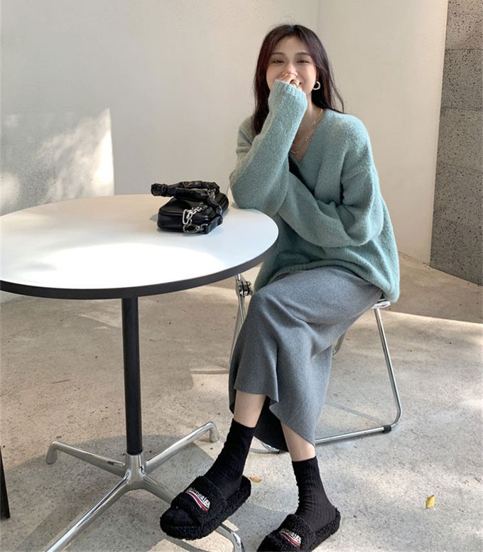 ニットスカート レディース ロングスカート ロング丈 膝下 無地 秋冬 お洒落 タイトスカート 送料無料 きれいめ リブニット ウエストゴム 新作 