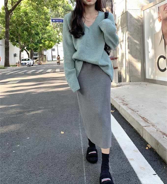 ニットスカート レディース ロングスカート ロング丈 膝下 無地 秋冬 お洒落 タイトスカート 送料無料 きれいめ リブニット ウエストゴム 新作 