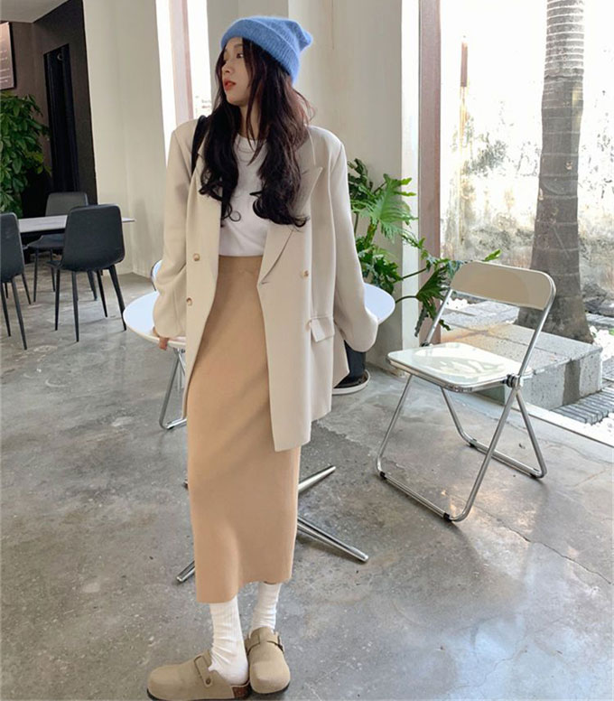 ニットスカート レディース ロングスカート ロング丈 膝下 無地 秋冬 お洒落 タイトスカート 送料無料 きれいめ リブニット ウエストゴム 新作 