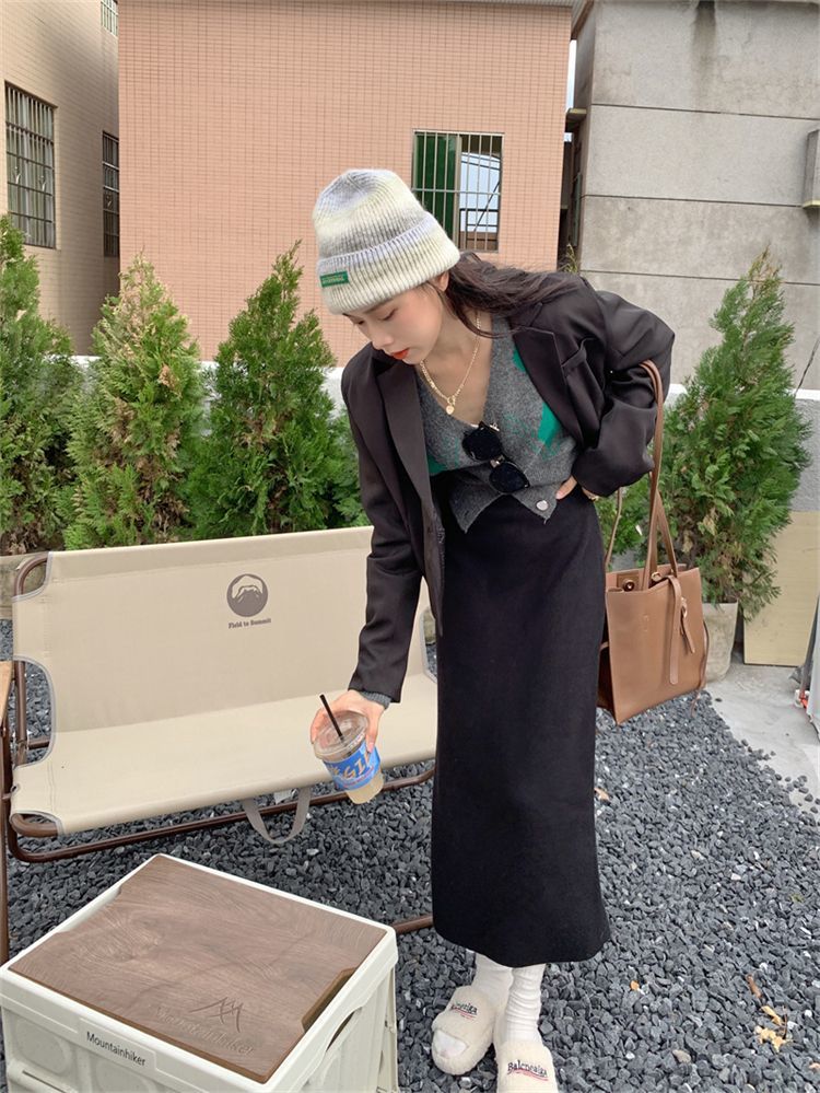 ニットスカート レディース ロングスカート ロング丈 膝下 無地 秋冬 お洒落 タイトスカート 送料無料 きれいめ リブニット ウエストゴム 新作 