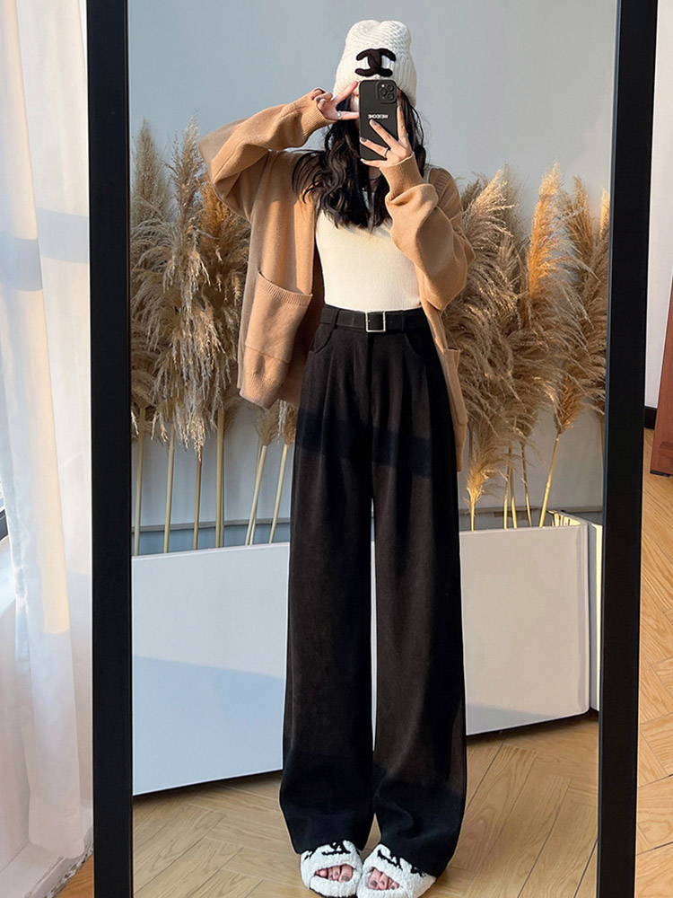 ワイドパンツ レディース コーデュロイ 裏起毛 冬 シンプル ハイウエスト あったか ブラウン 秋冬 ブラウン ベージュ 暖かい 秋 黒 白 