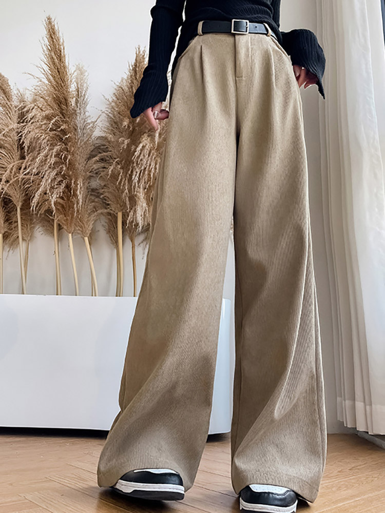 ワイドパンツ レディース コーデュロイ 裏起毛 冬 シンプル ハイウエスト あったか ブラウン 秋冬 ブラウン ベージュ 暖かい 秋 黒 白 