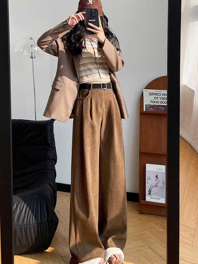 ワイドパンツ レディース コーデュロイ 裏起毛 冬 シンプル ハイウエスト あったか ブラウン 秋冬 ブラウン ベージュ 暖かい 秋 黒 白 