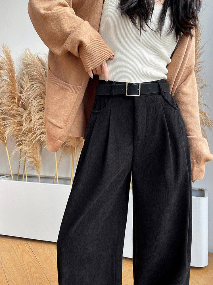 ワイドパンツ レディース コーデュロイ 裏起毛 冬 シンプル ハイウエスト あったか ブラウン 秋冬 ブラウン ベージュ 暖かい 秋 黒 白 