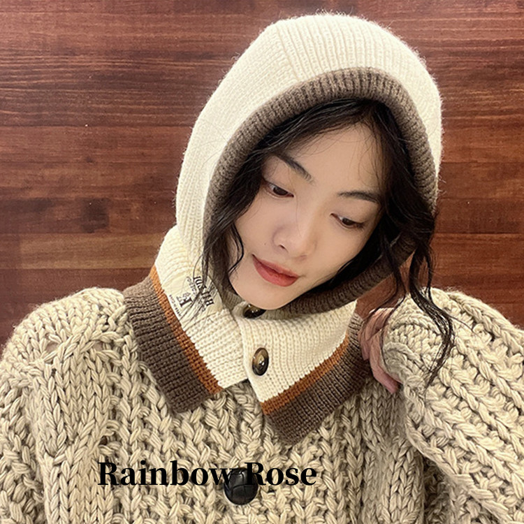 フード付きネックウォーマー ニット フードウォーマー バラクラバ フード 付き ボタン外れる ネックウォーマー ニットキャッ スヌード フェイスガード マフラー 