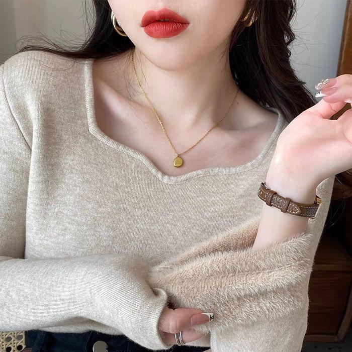 裏起毛 ニット スクエアネック トップス レディース ニットセーター 長袖 シャギー 暖か 秋冬 きれいめ 裏ボア オフィス カジュアル 