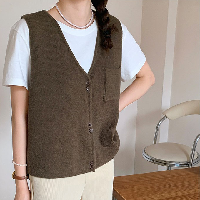 ニットベスト レディース Vネック 前開き セーター トップス カジュアル 送料無料 ノースリーブ レイヤード ゆったり おしゃれ 重ね着 カーディガン アウター 