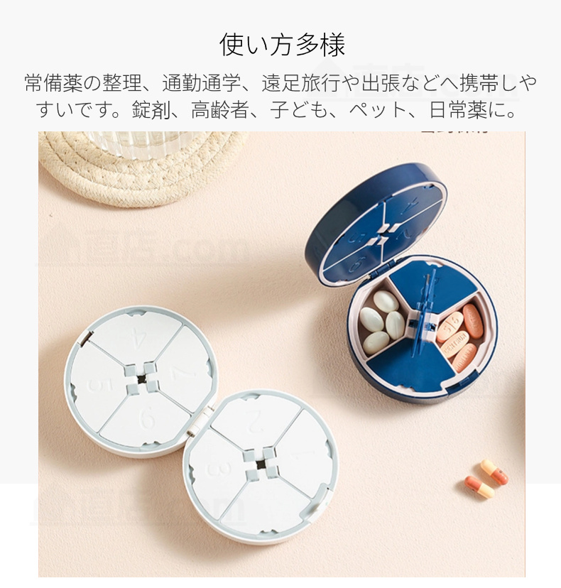 ピルケース ピルカッター 薬の錠剤カッター 携帯用 薬ケース 錠剤カッター 便利 ケース付 持ち運び お薬タブレット 円形 ピルカッター お薬ケース 一週間 